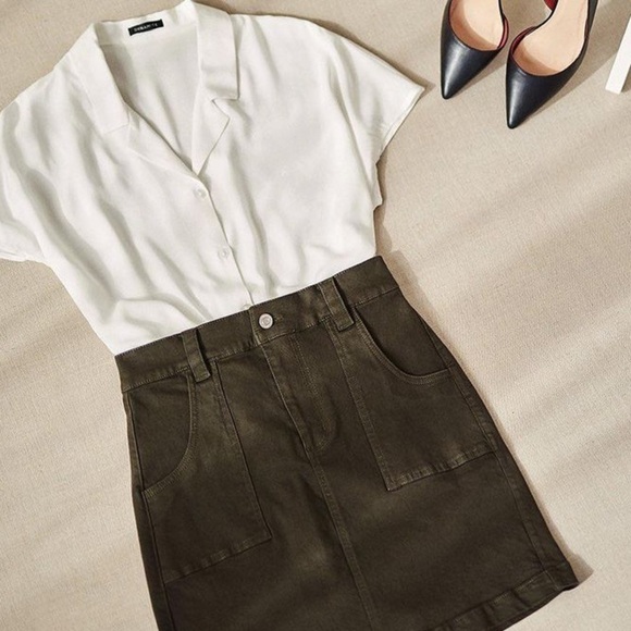 DYNAMITE Olive Green Denim Mini Skirt - Picture 2 of 9